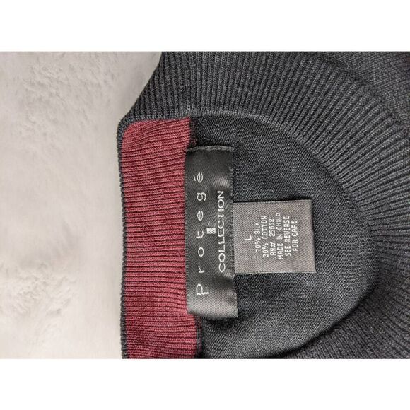 Protege Sweater Men's Large Black w Red Argyle Silk Blend Long Sleeve Preppy - Picture 3 of 6
